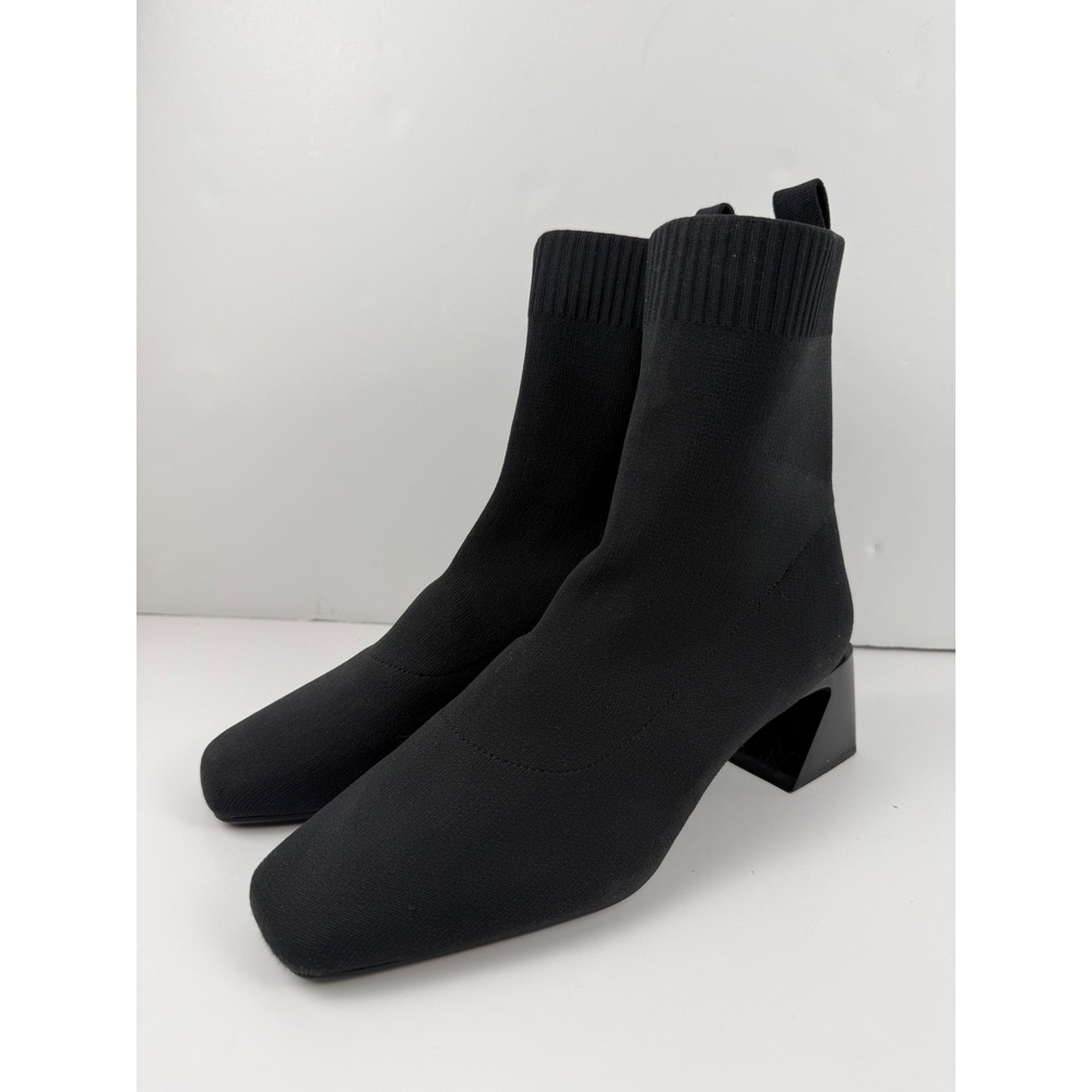 Vivaia Black Knit Sock Boots Square Toe Block Heel Ankle Boots Size 40